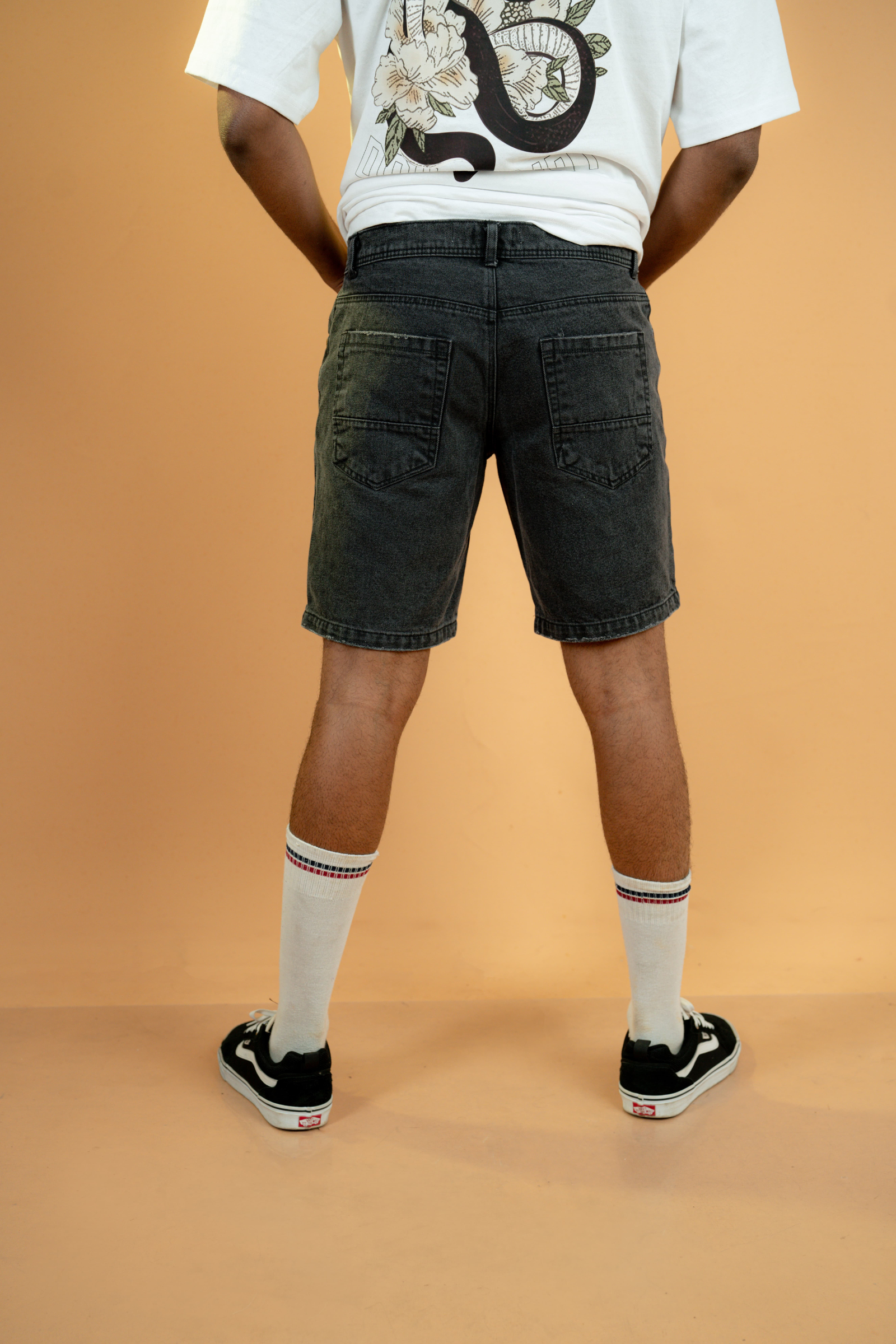 Acid Washed Waste Band Denim Shorts