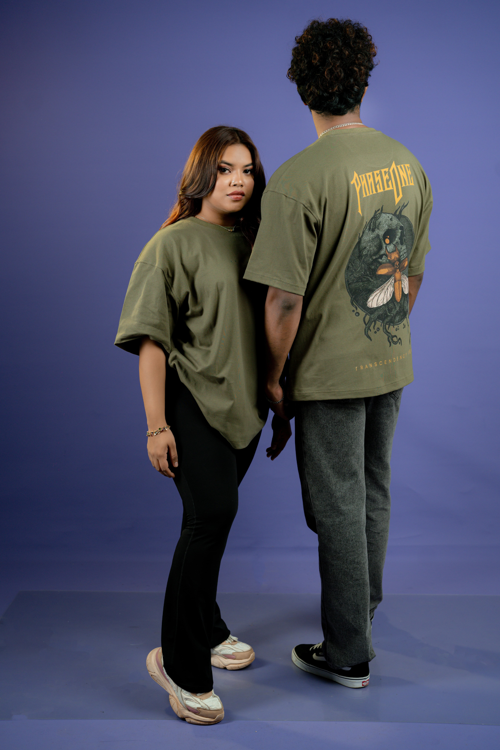 PHASEONE print green oversized unisex t-shirt