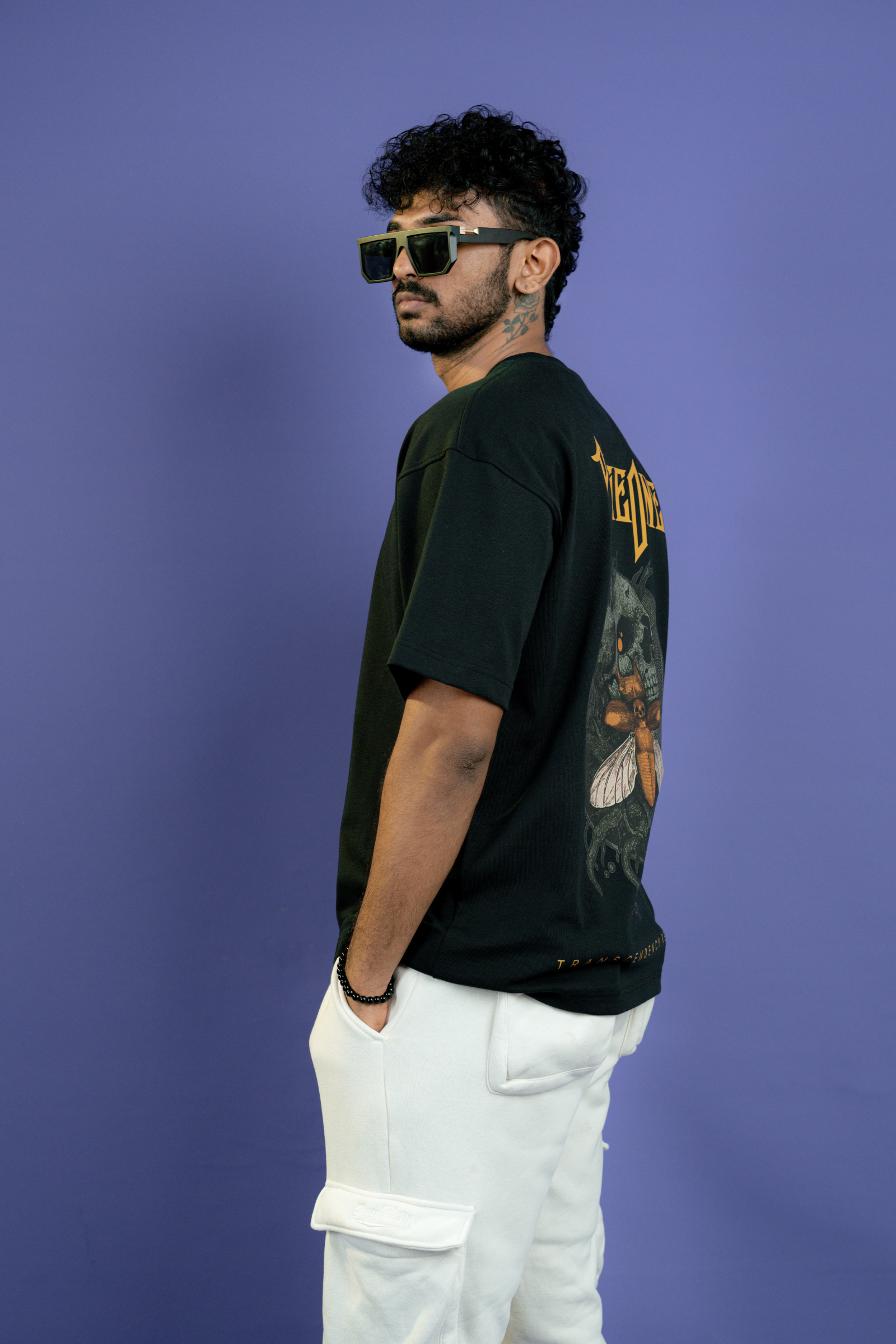 PHASEONE print black oversized unisex t-shirt