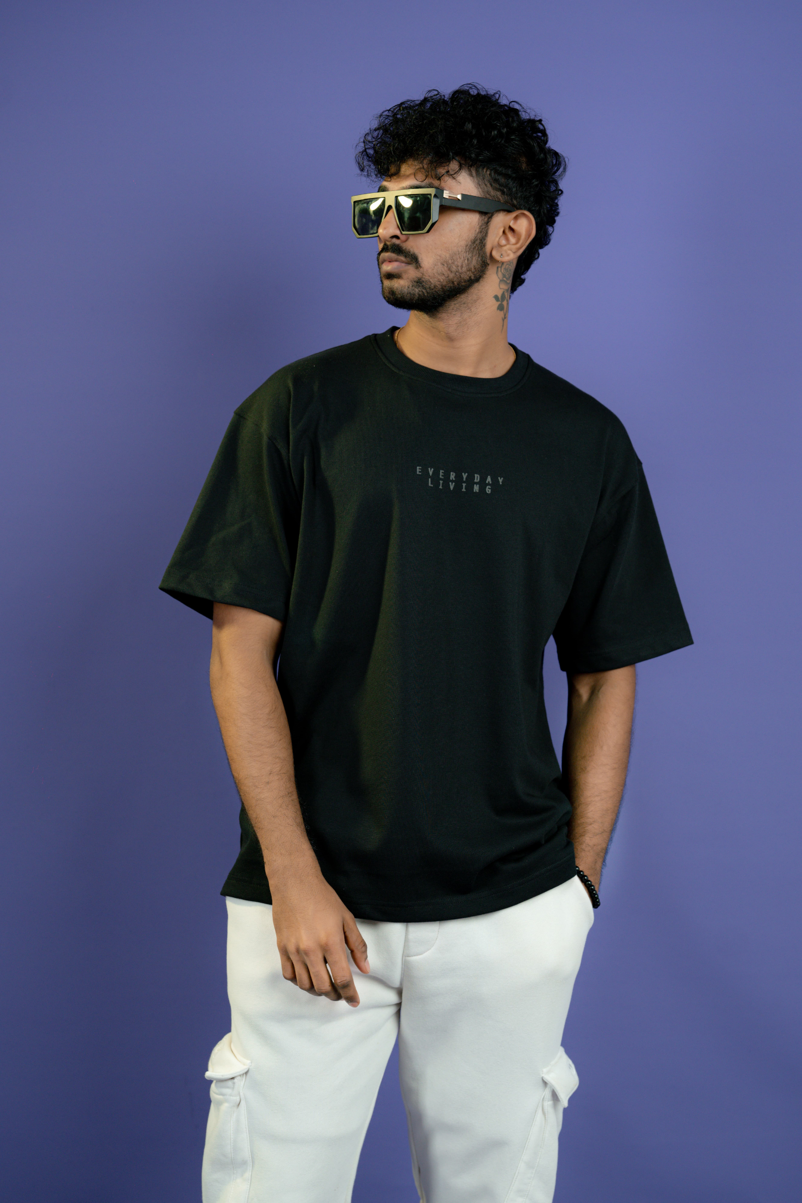 PHASEONE print black oversized unisex t-shirt
