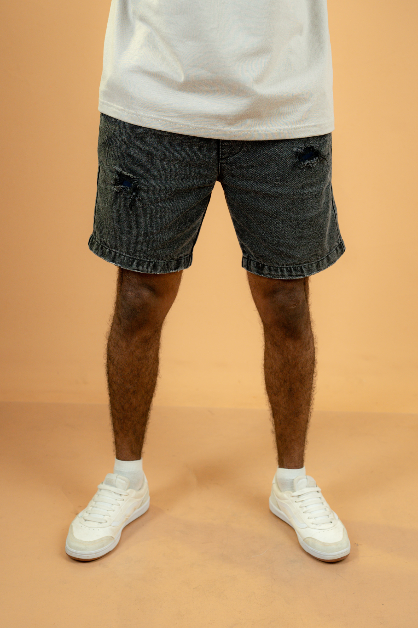 Acid Washed Denim Shorts (Light) with patch