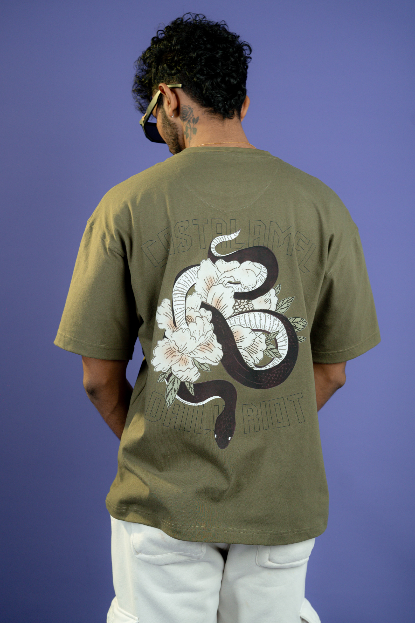 Snake print green oversized unisex t-shirt