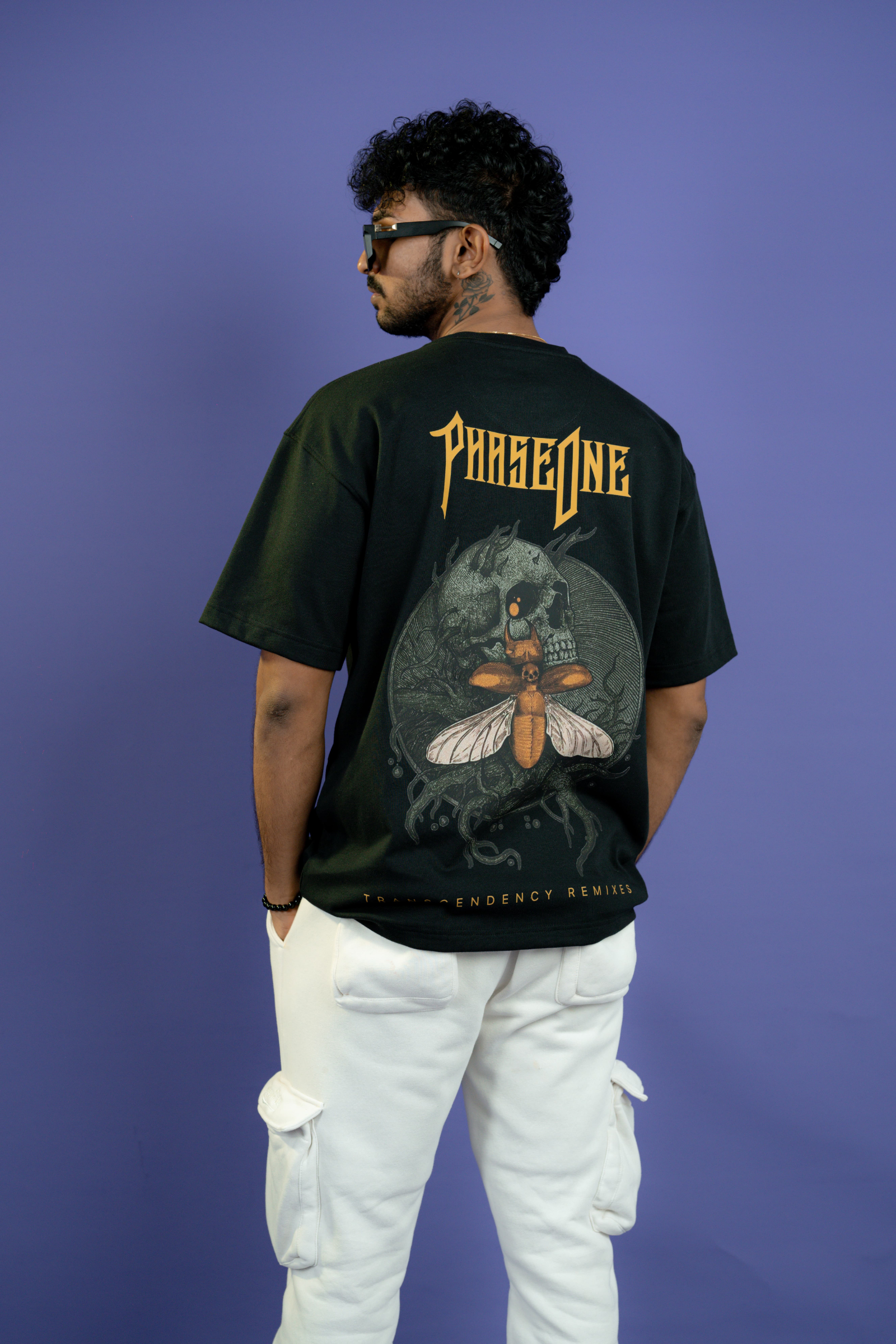 PHASEONE print black oversized unisex  t-shirt