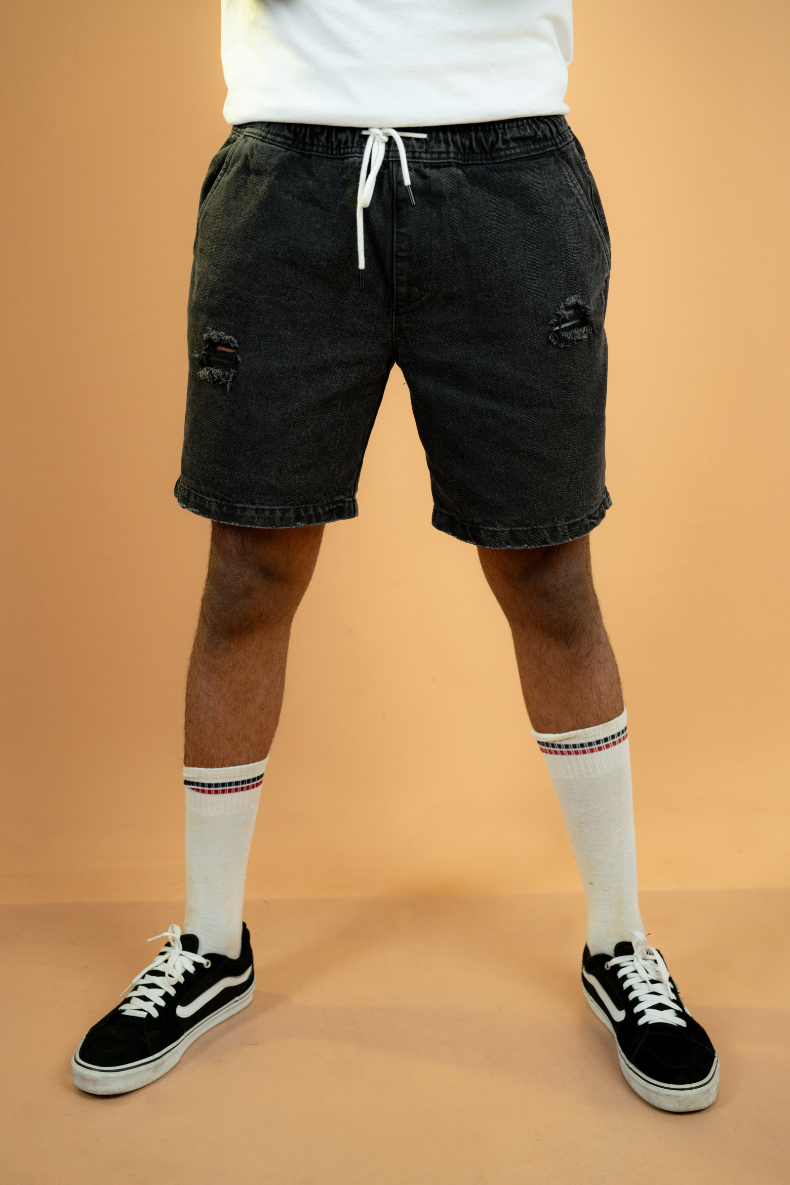 Acid Washed Denim Shorts (Dark) with patch