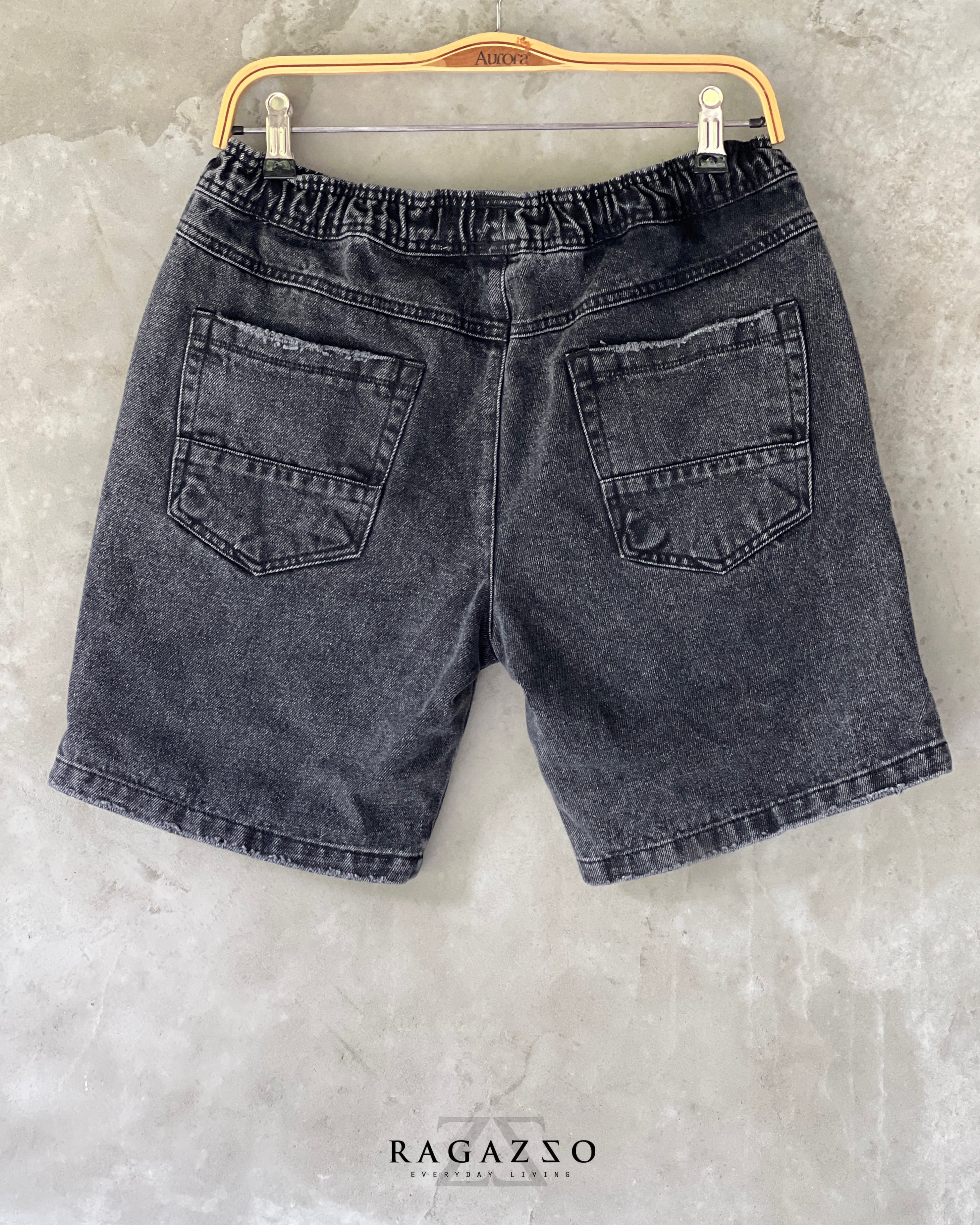 BLACK ACID WASHED DENIM SHORT