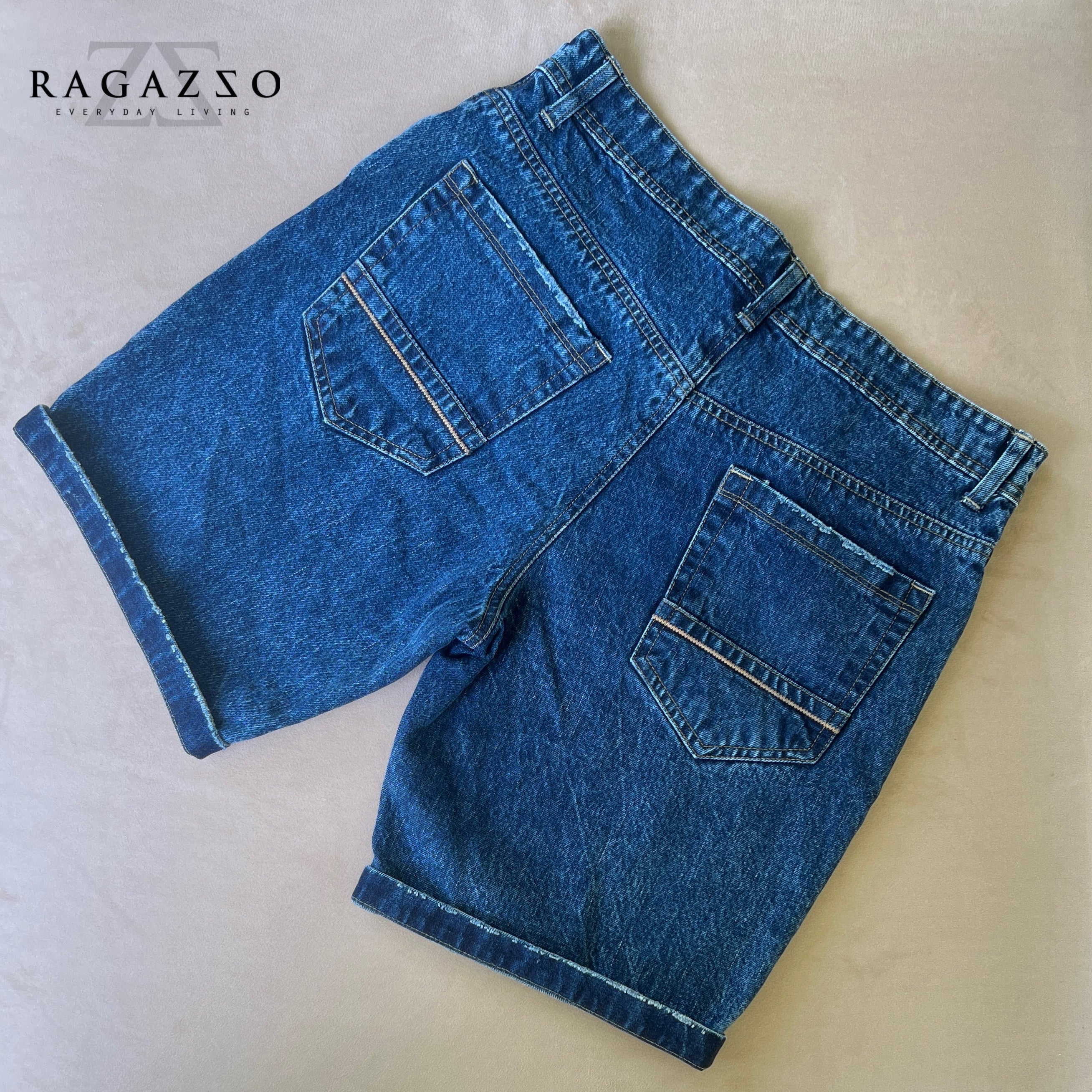 DARK  BLUE WHISKER WASH DENIM SHORT