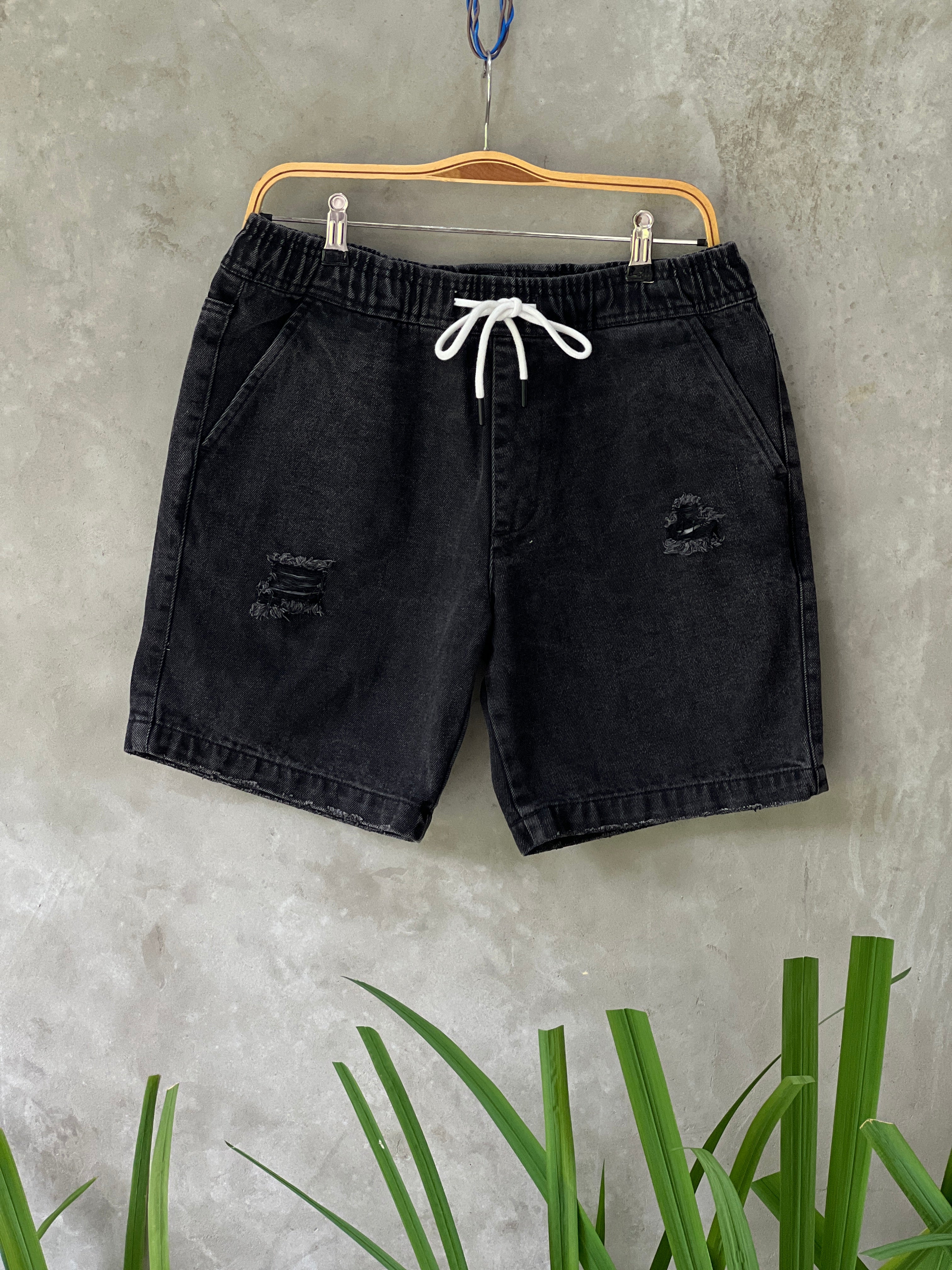 Acid Washed Denim Shorts (Dark) with patch