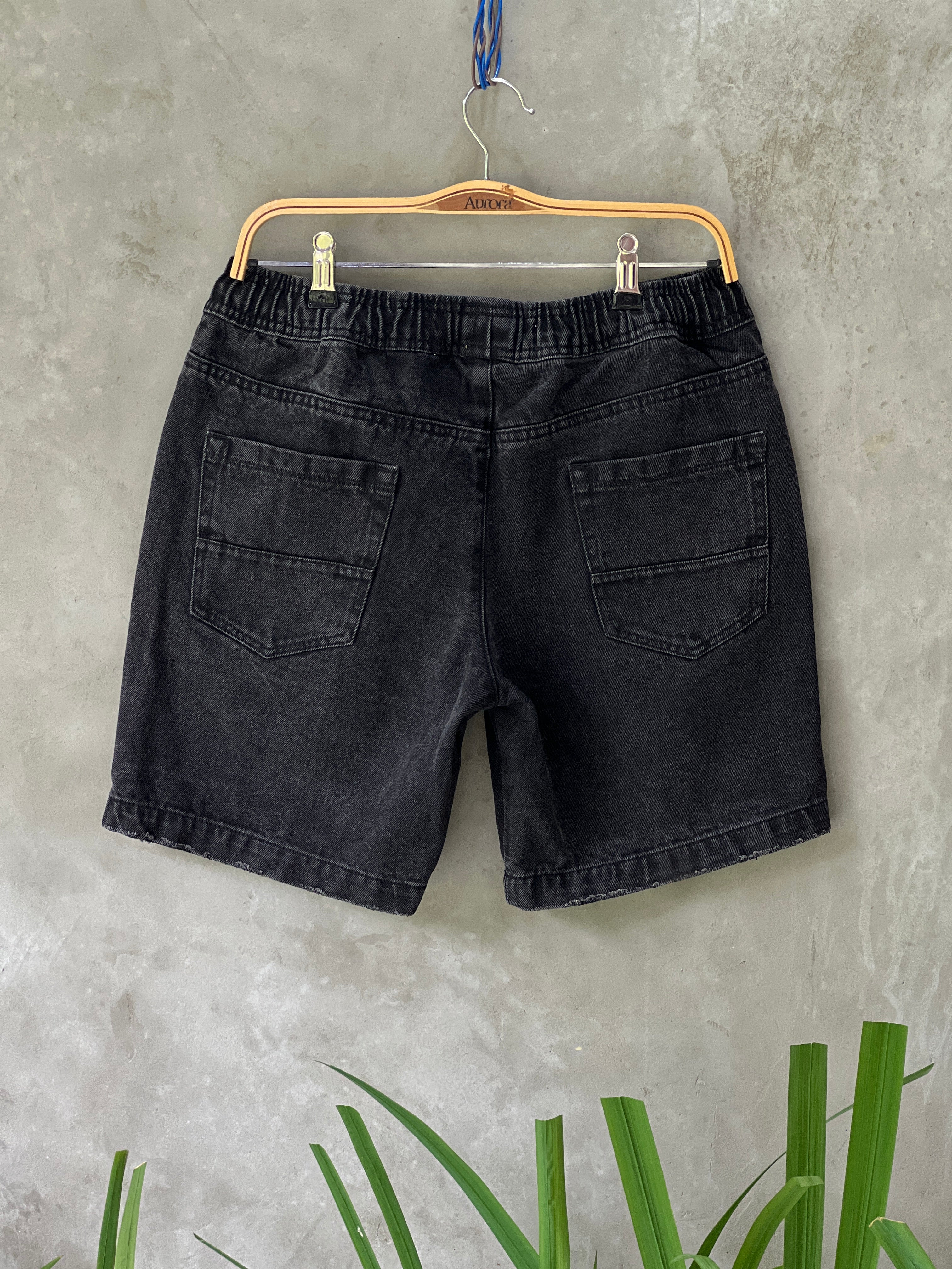 Acid Washed Denim Shorts (Dark) with patch