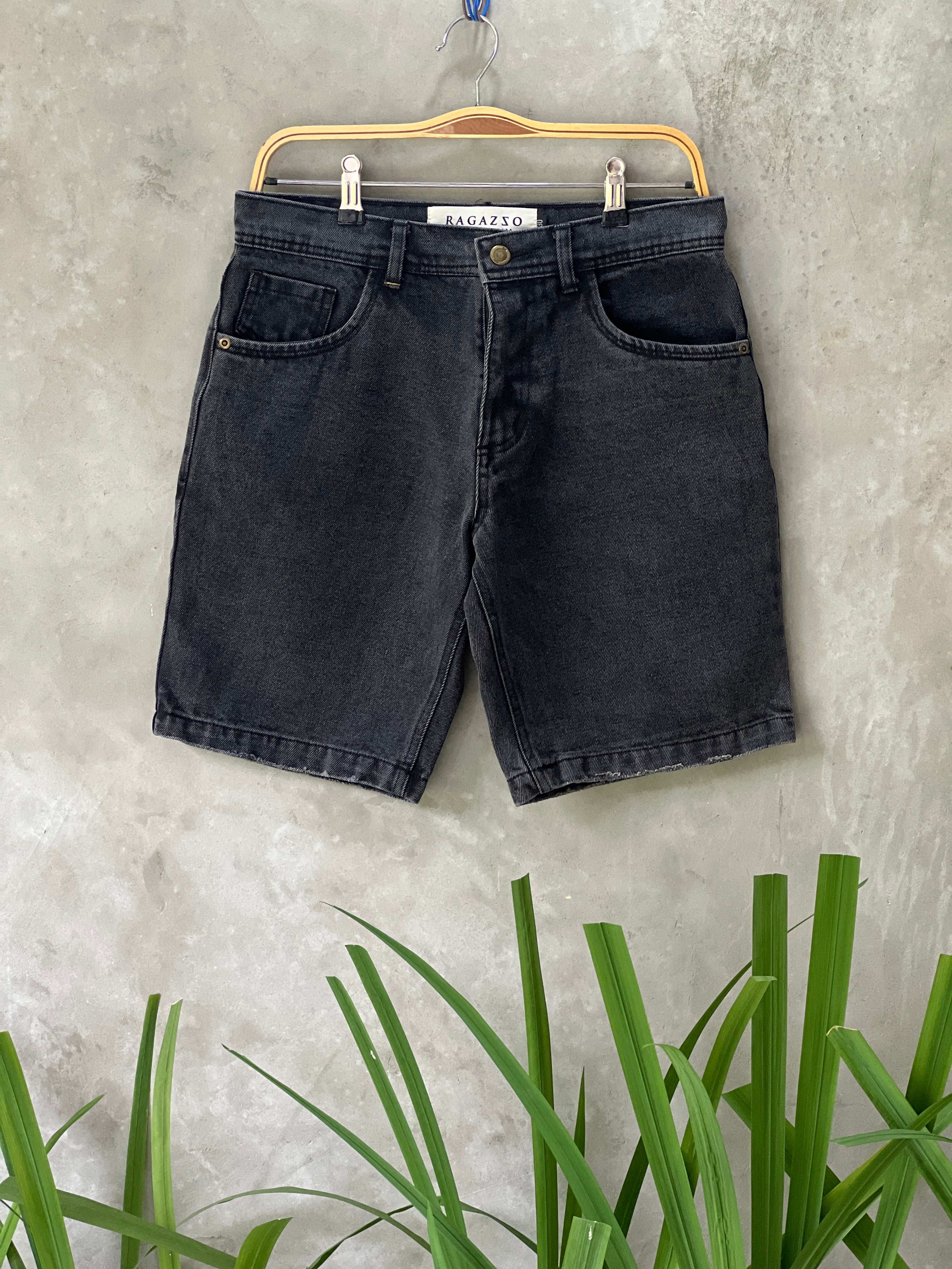 Acid Washed Waste Band Denim Shorts