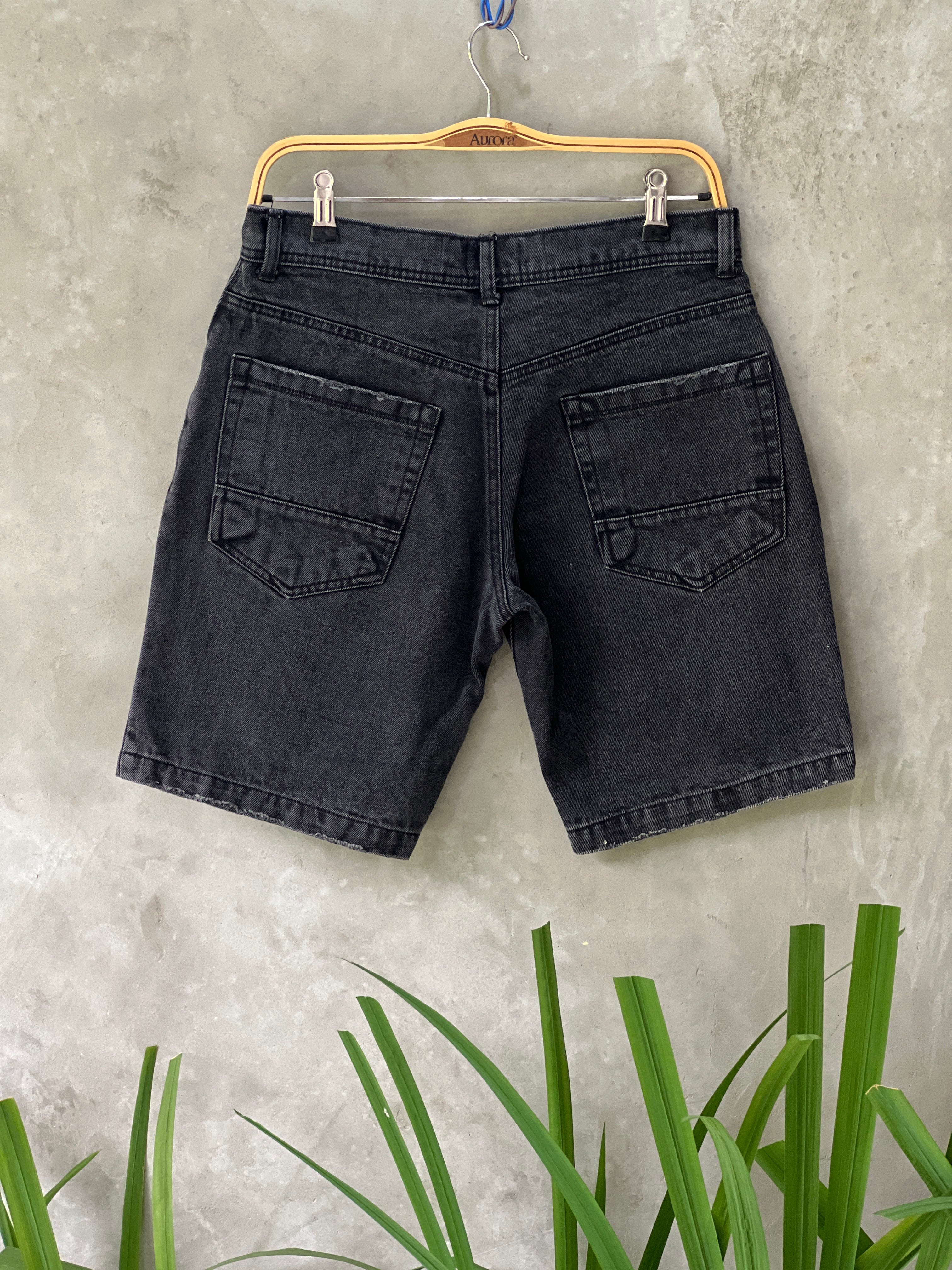 Acid Washed Waste Band Denim Shorts